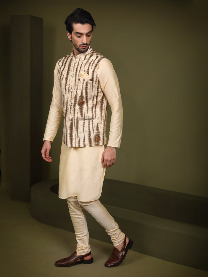 Kisah Men Cream Kurta Jacket Set