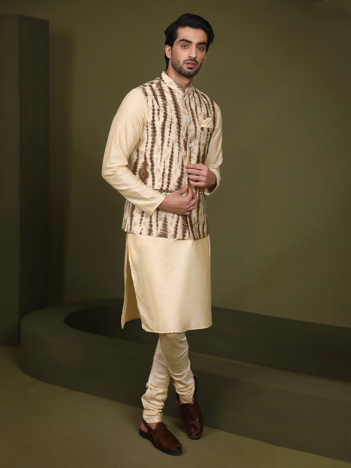 Kisah Men Cream Kurta Jacket Set