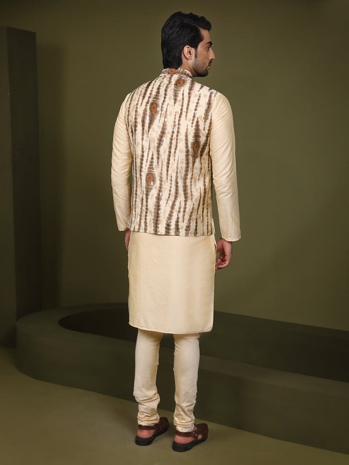 Kisah Men Cream Kurta Jacket Set