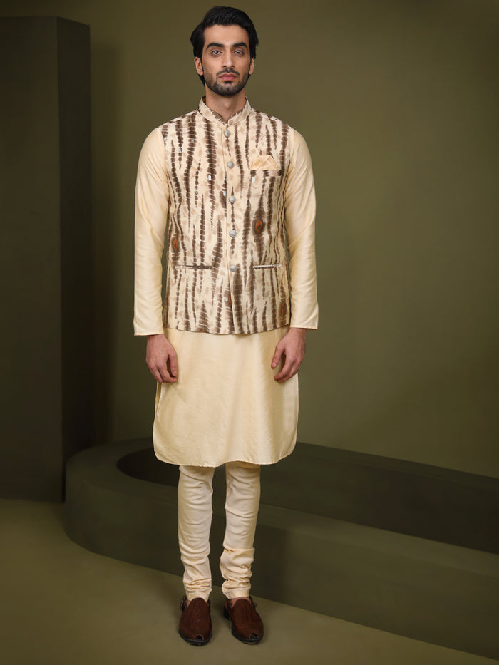 Kisah Men Cream Kurta Jacket Set