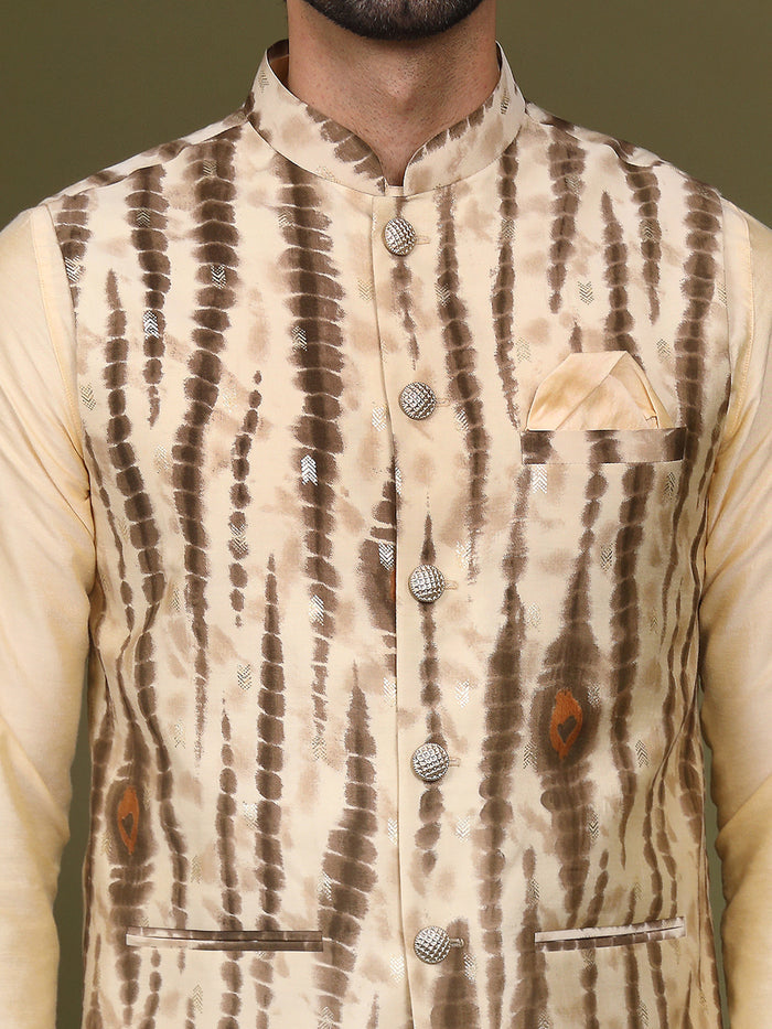 Kisah Men Cream Kurta Jacket Set