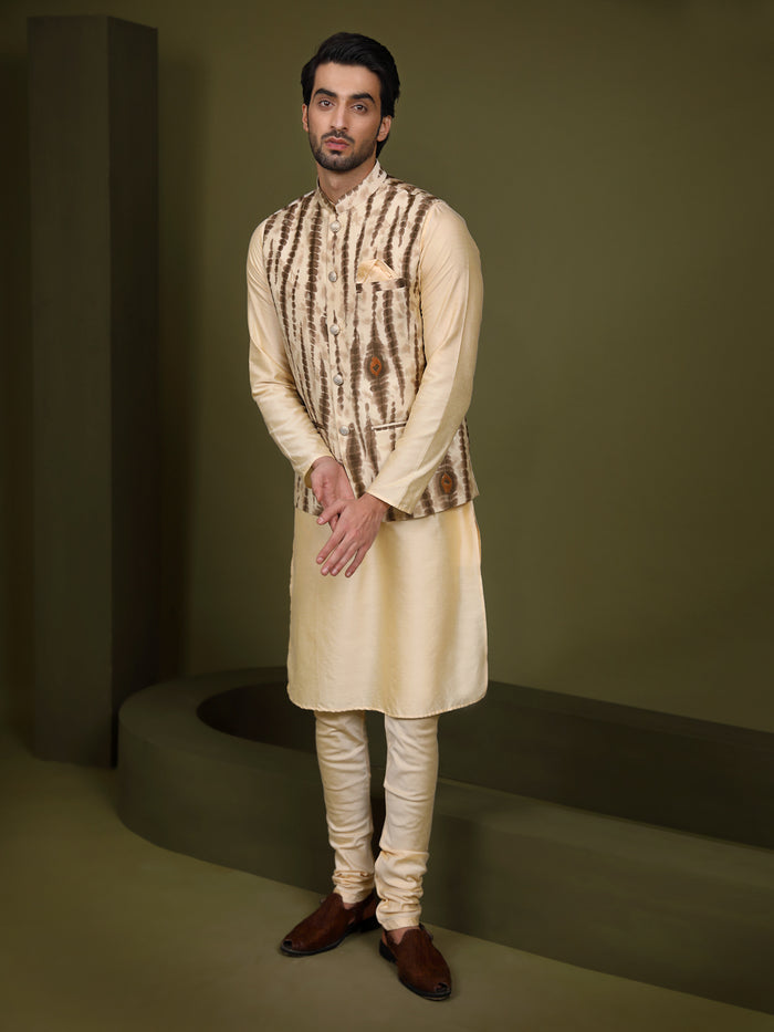 Kisah Men Cream Kurta Jacket Set