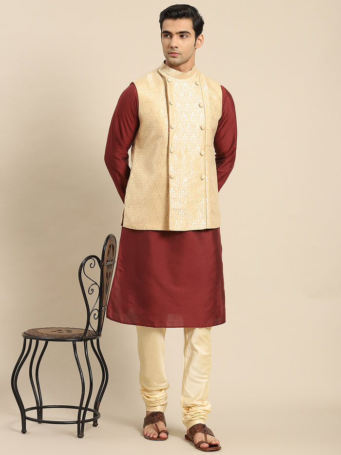 Kisah Men Gold Kurta Jacket Set