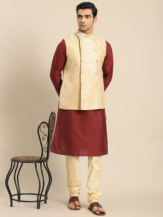 Kisah Men Gold Kurta Jacket Set