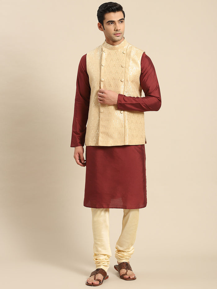 Kisah Men Gold Kurta Jacket Set