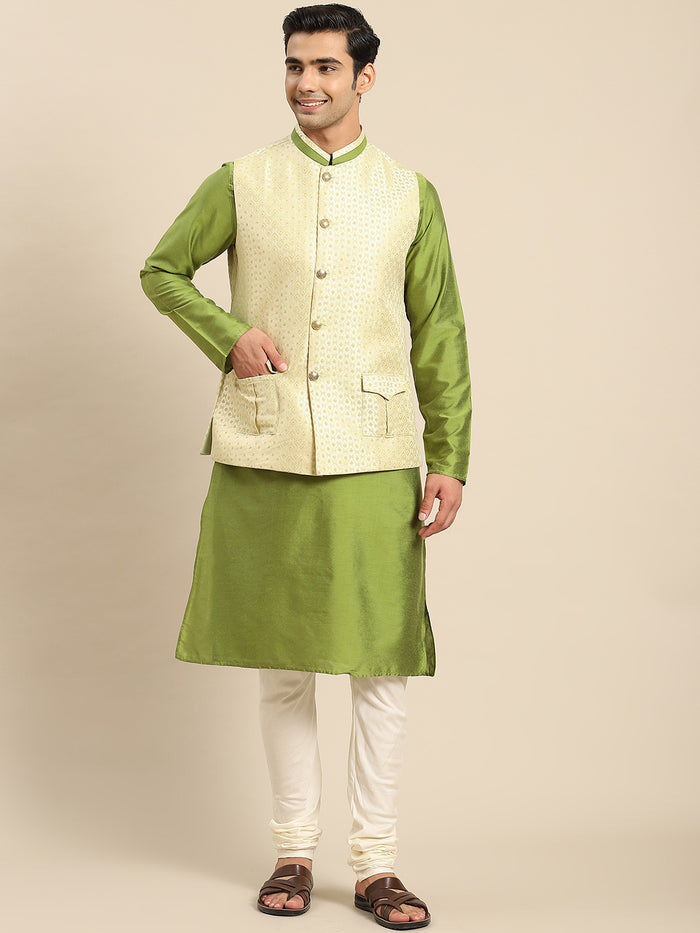 Kisah Men Gold Kurta Jacket Set