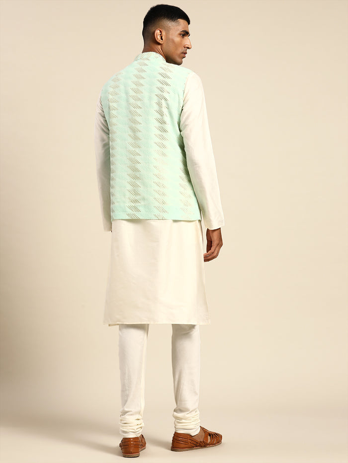 Kisah Men Green Color Kurta Jacket Set