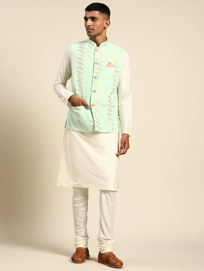 Kisah Men Green Color Kurta Jacket Set
