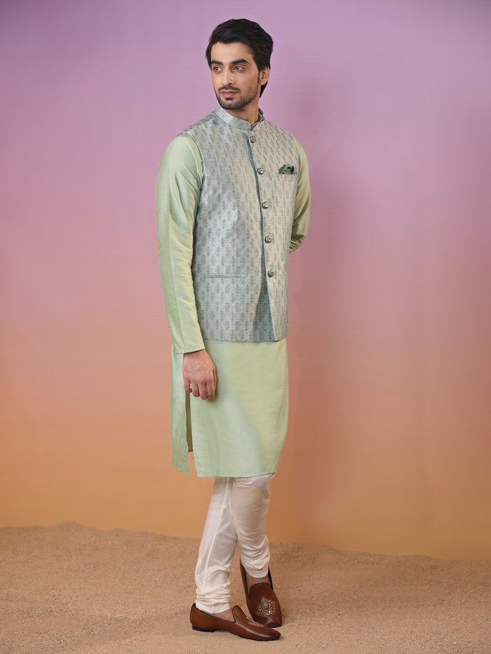 Kisah Men Green Kurta Jacket Set