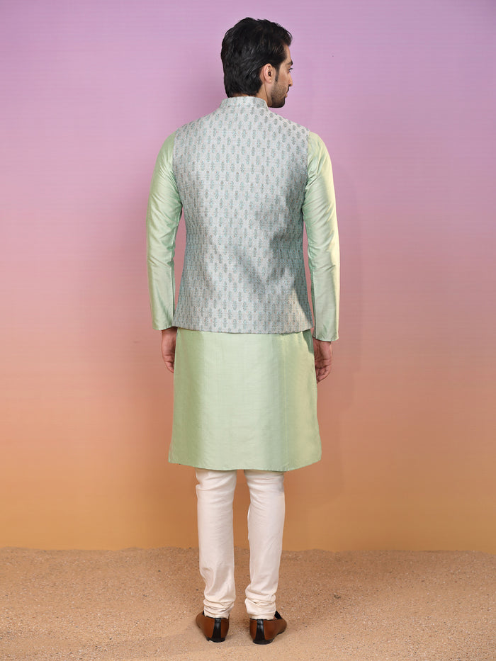Kisah Men Green Kurta Jacket Set