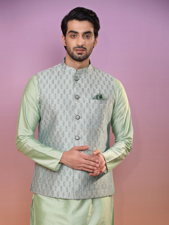 Kisah Men Green Kurta Jacket Set