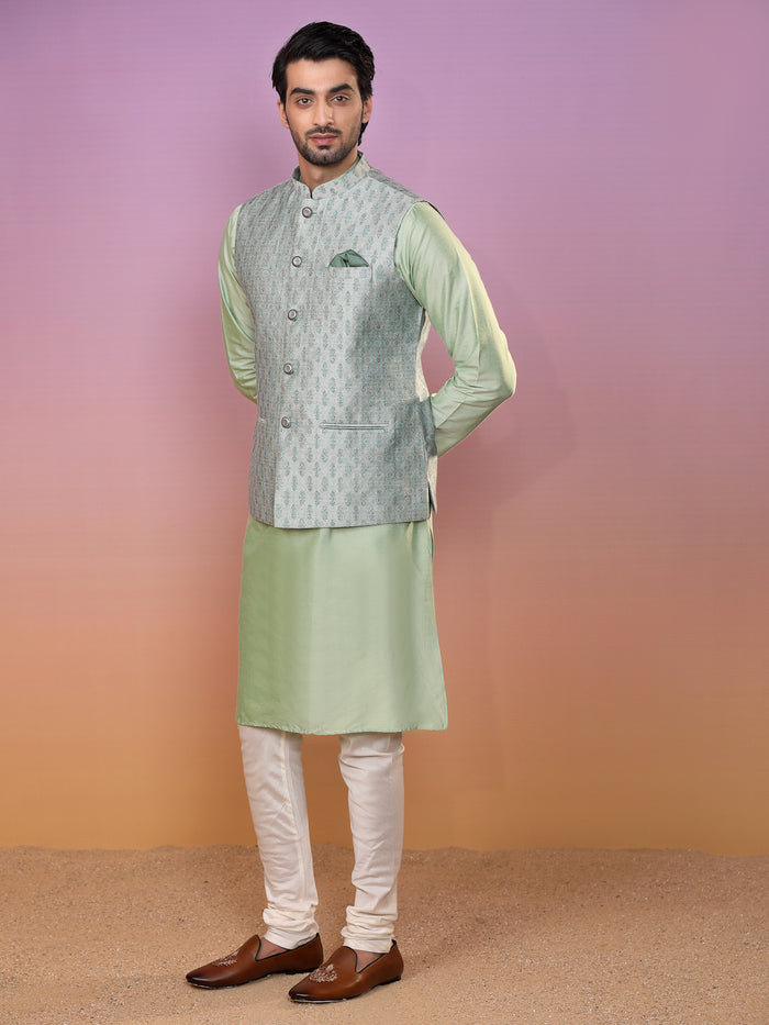 Kisah Men Green Kurta Jacket Set