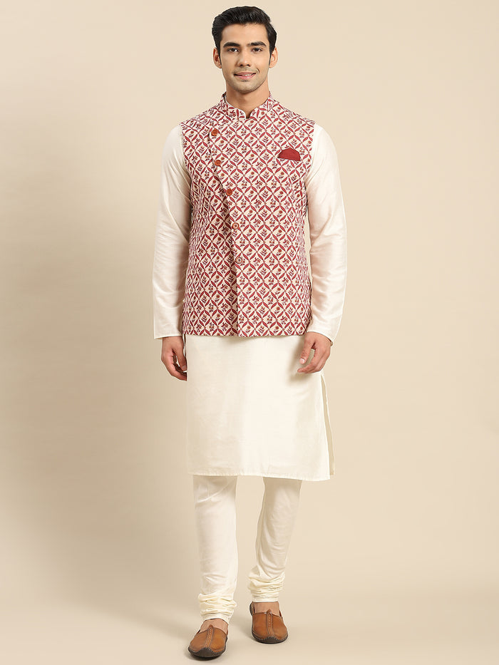 Kisah Men Maroon Kurta Jacket Set