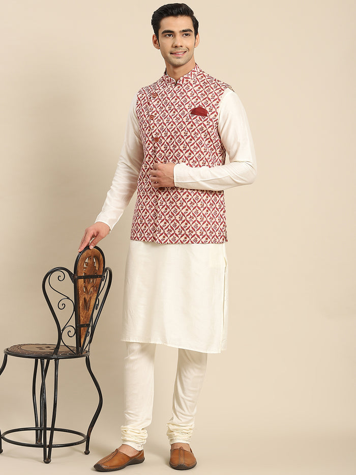 Kisah Men Maroon Kurta Jacket Set