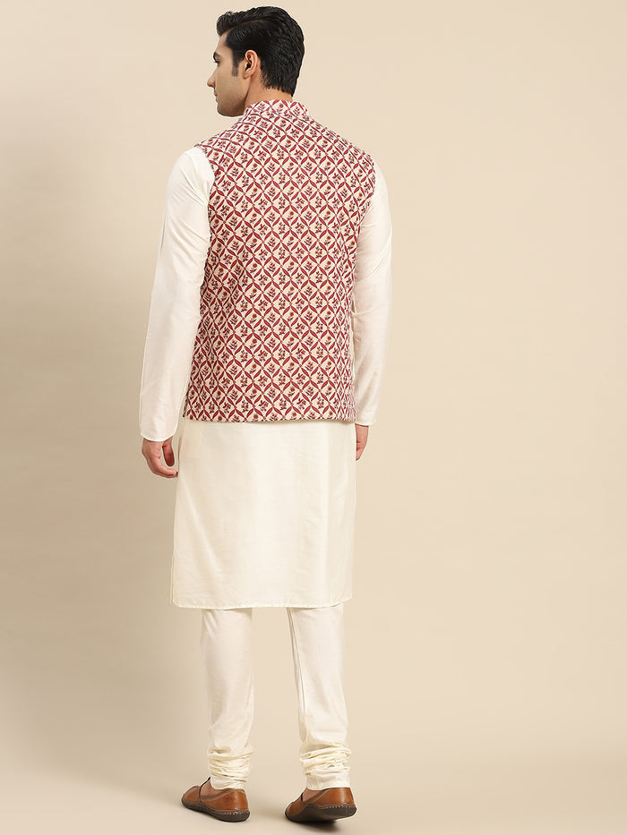 Kisah Men Maroon Kurta Jacket Set