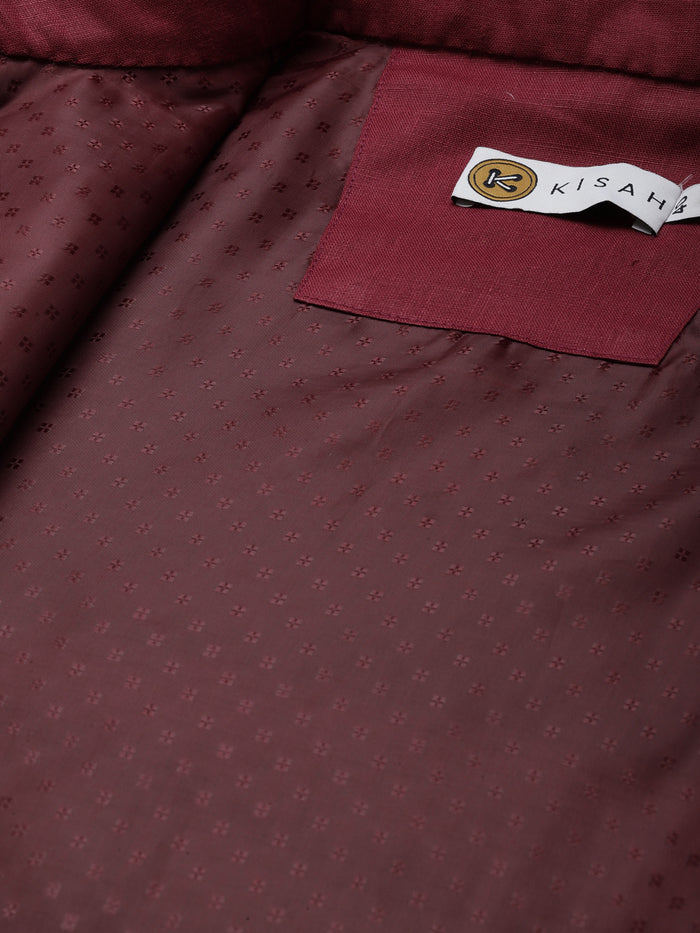 Kisah men Maroon nehru jacket (Set of 1)