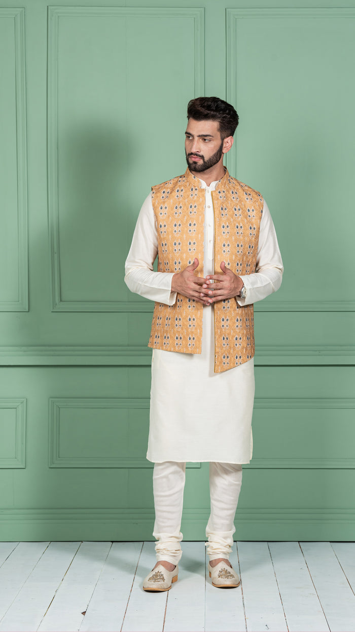 Kisah Men Mustard Kurta Jacket Set