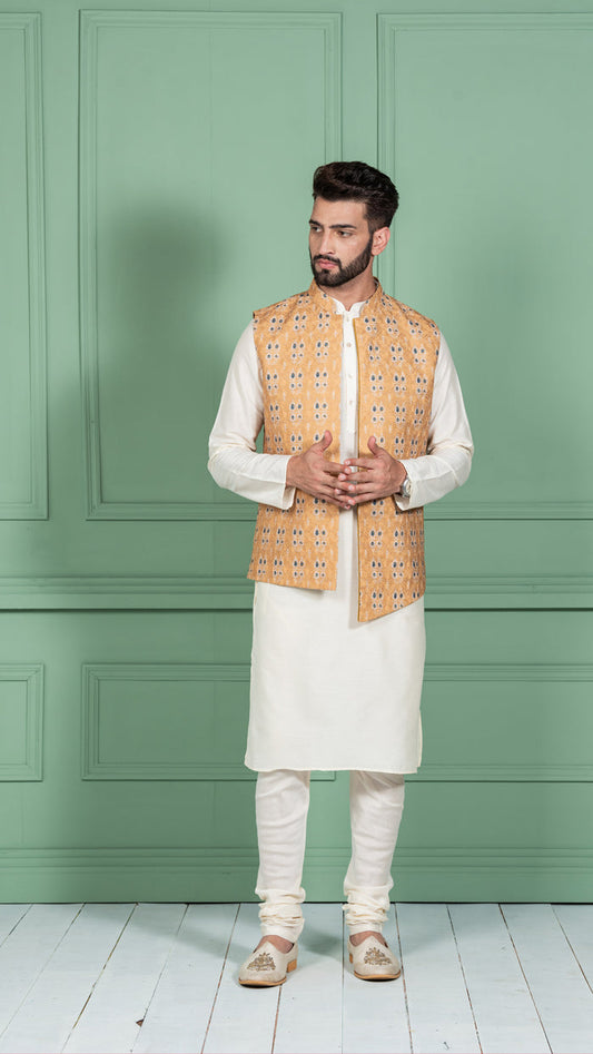 Kisah Men Mustard Kurta Jacket Set