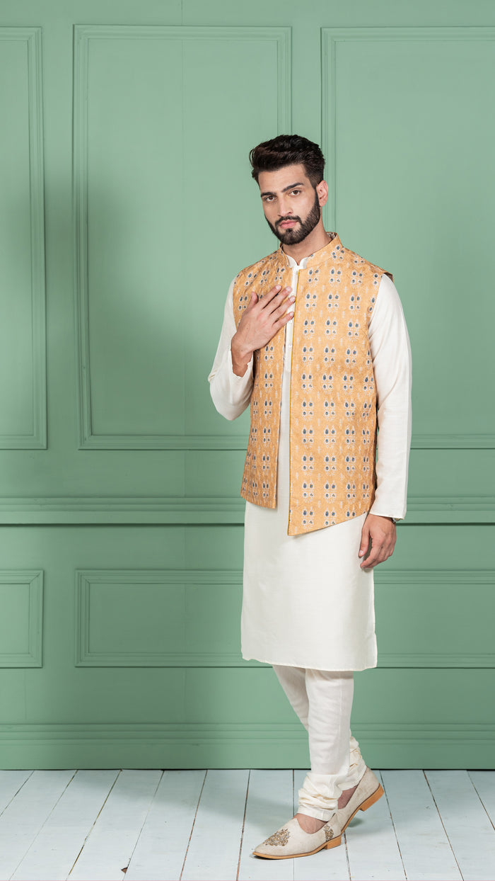 Kisah Men Mustard Kurta Jacket Set