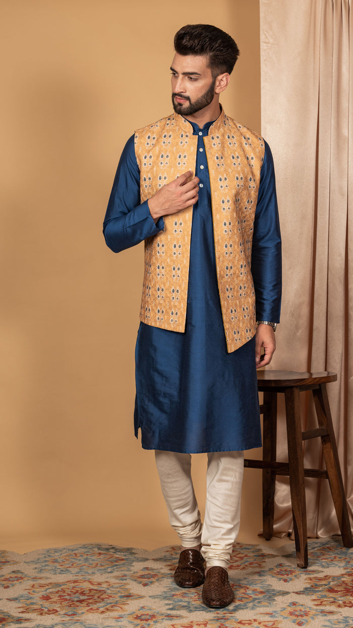 Kisah Men Mustard Kurta Jacket Set