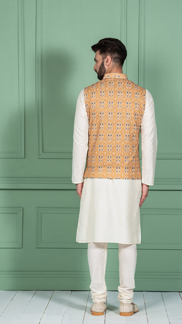 Kisah Men Mustard Kurta Jacket Set