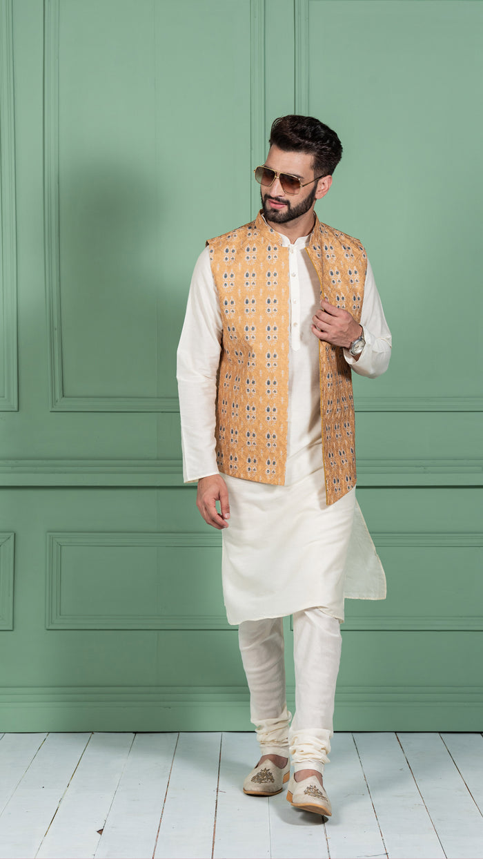 Kisah Men Mustard Kurta Jacket Set