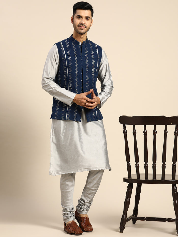 Kisah Men Navy blue Color Kurta Jacket Set