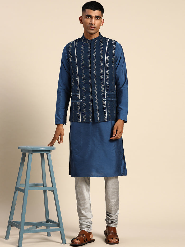 Kisah Men Navy blue Color Kurta Jacket Set