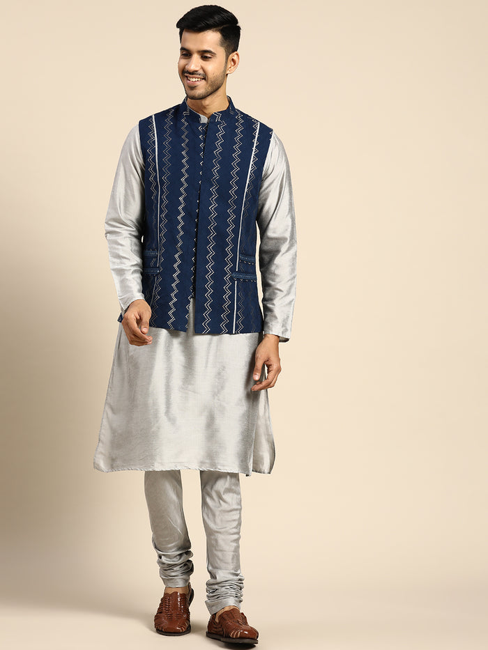 Kisah Men Navy blue Color Kurta Jacket Set