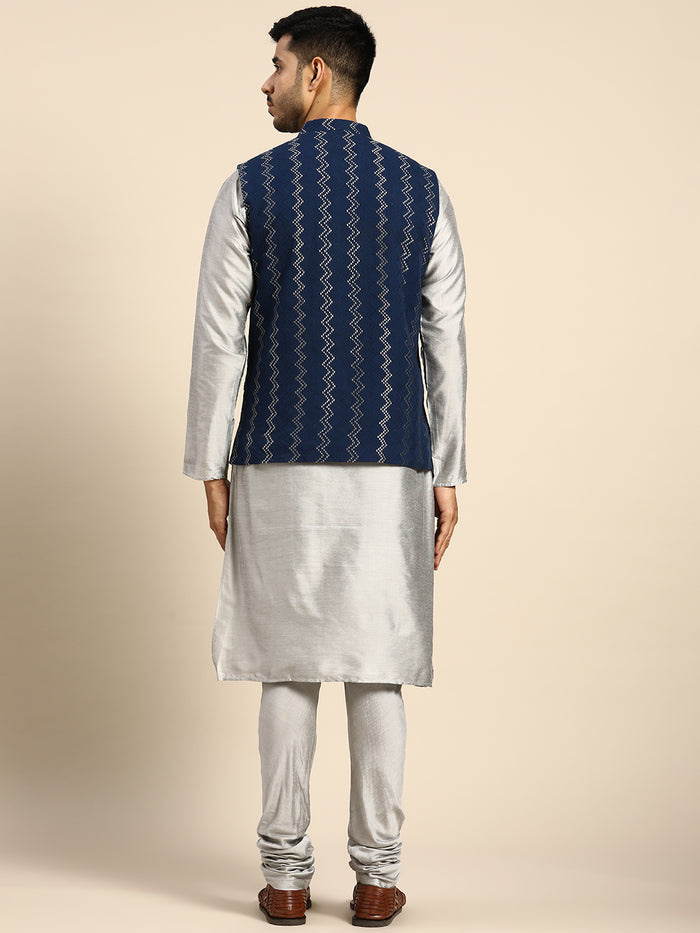 Kisah Men Navy blue Color Kurta Jacket Set