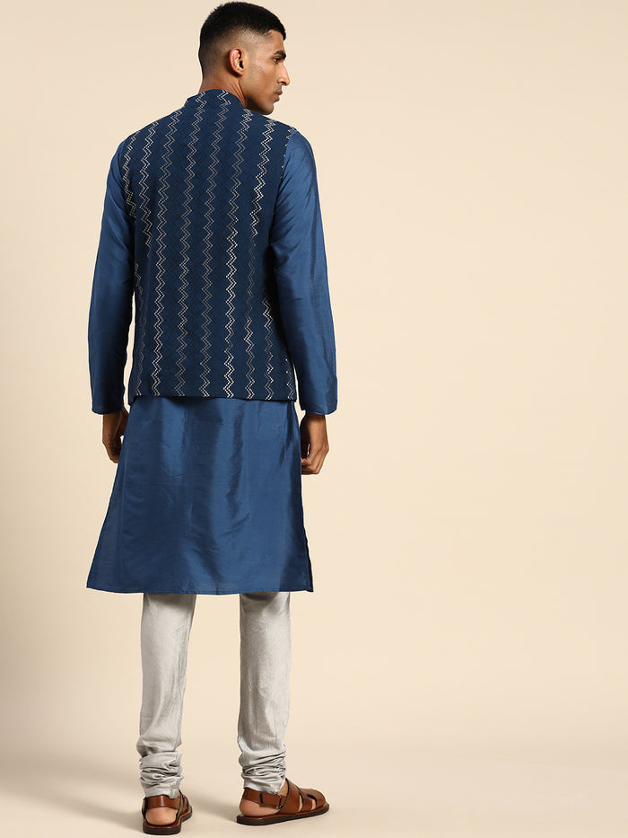Kisah Men Navy blue Color Kurta Jacket Set