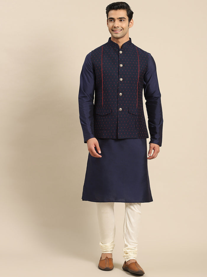 Kisah Men Navy Blue Kurta Jacket Set
