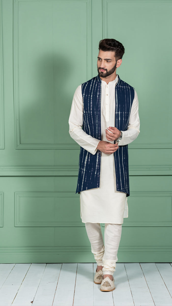 Kisah Men Navy Blue Kurta Jacket Set