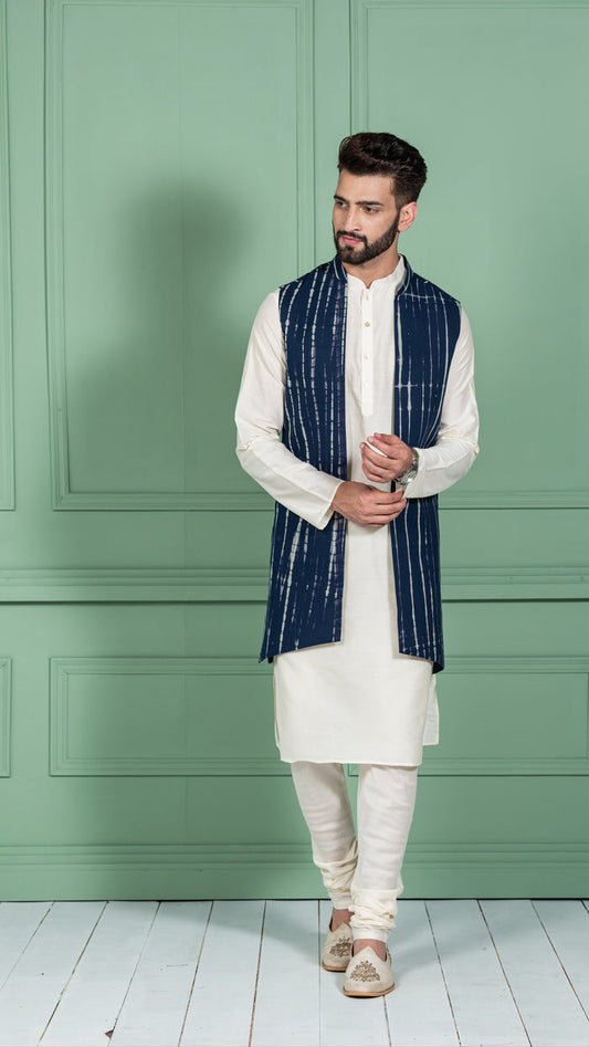 Kisah Men Navy Blue Kurta Jacket Set
