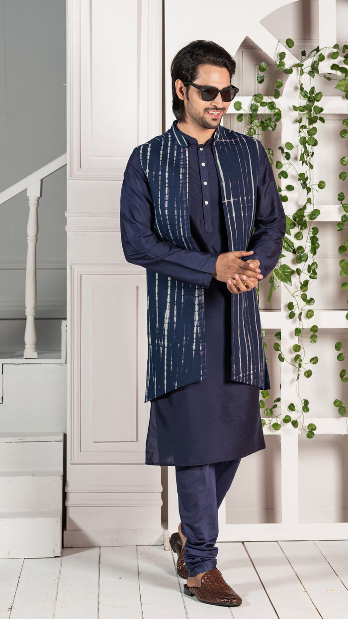 Kisah Men Navy Blue Kurta Jacket Set
