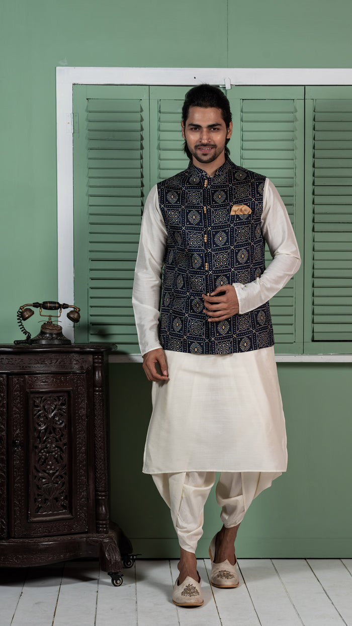 Kisah Men Navy Blue Kurta Jacket Set