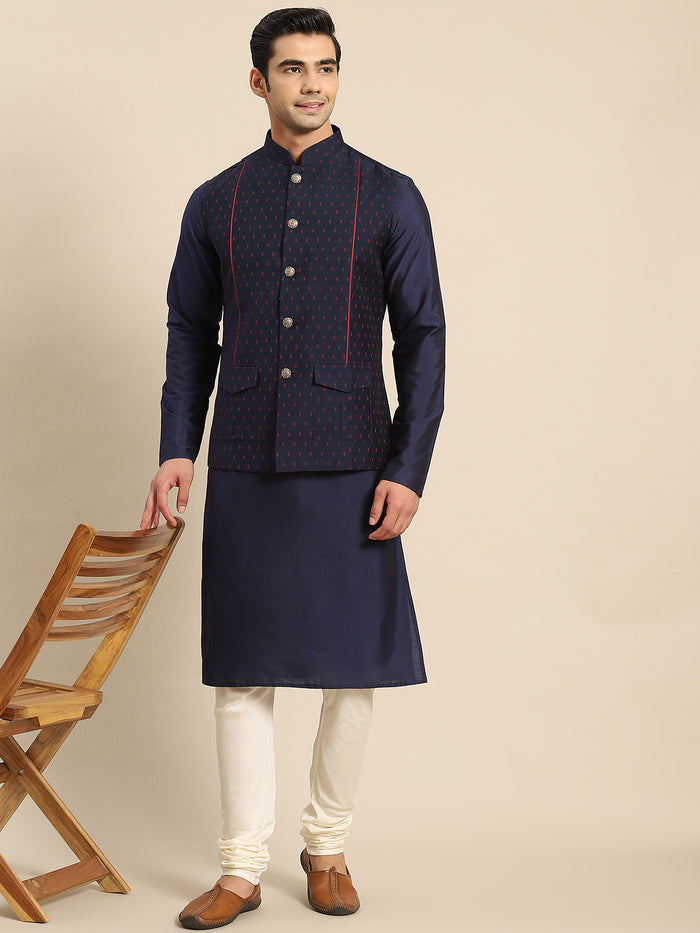 Kisah Men Navy Blue Kurta Jacket Set