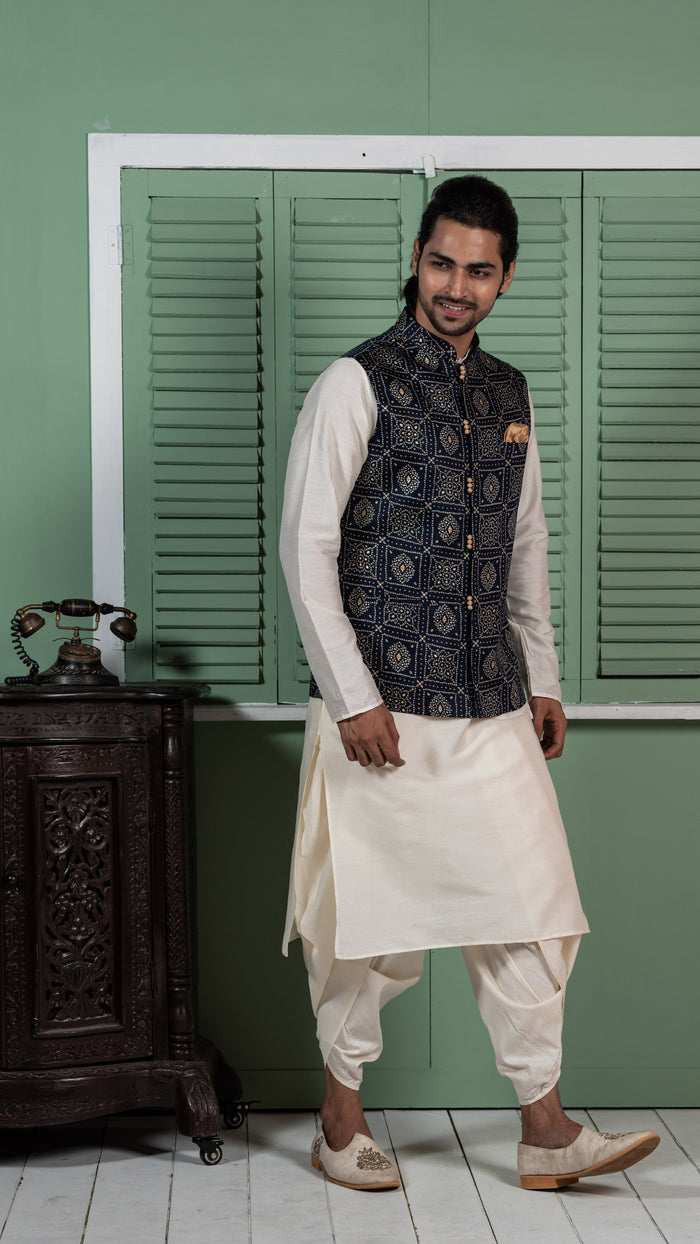 Kisah Men Navy Blue Kurta Jacket Set