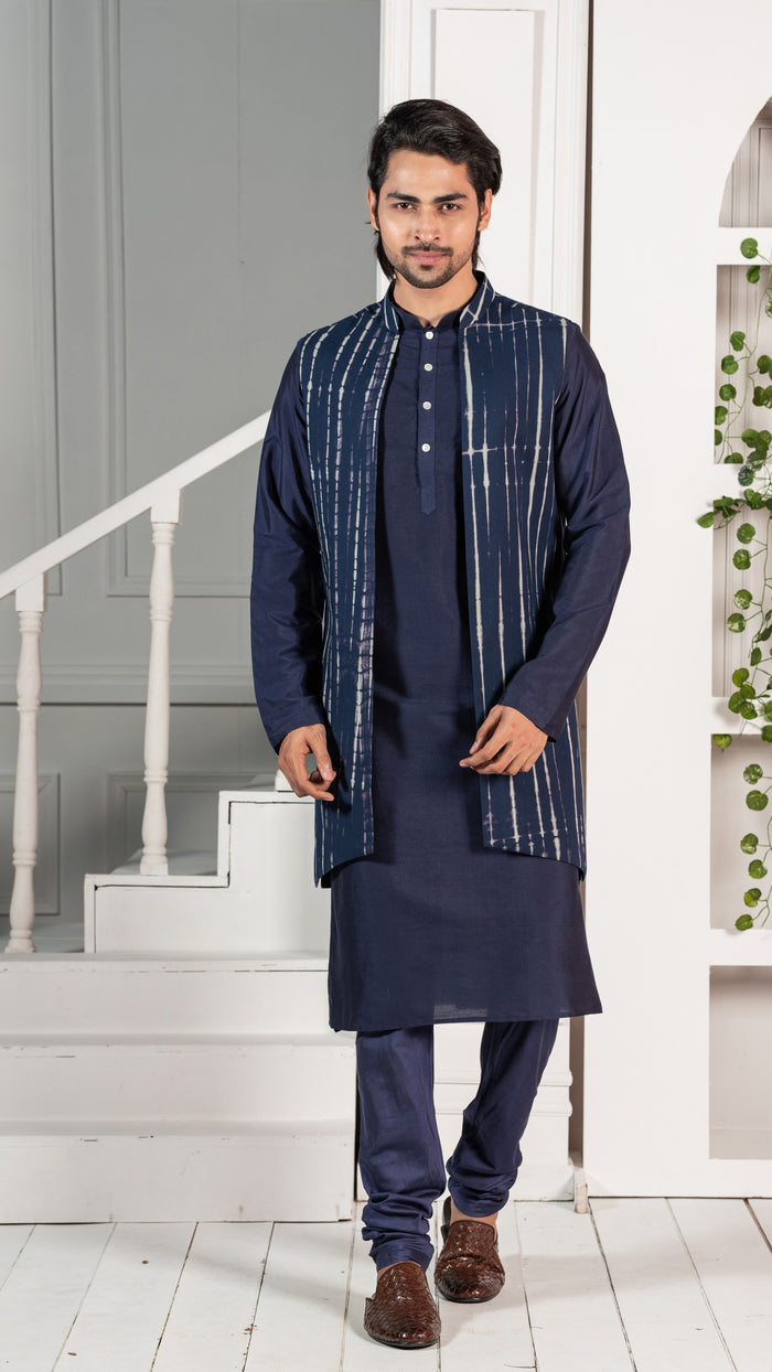 Kisah Men Navy Blue Kurta Jacket Set