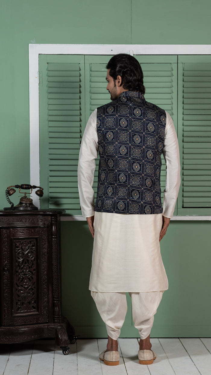 Kisah Men Navy Blue Kurta Jacket Set