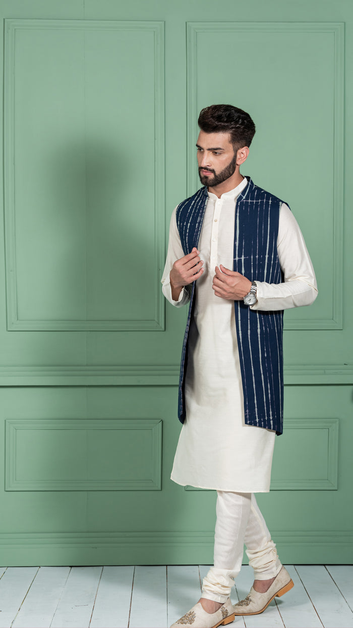 Kisah Men Navy Blue Kurta Jacket Set