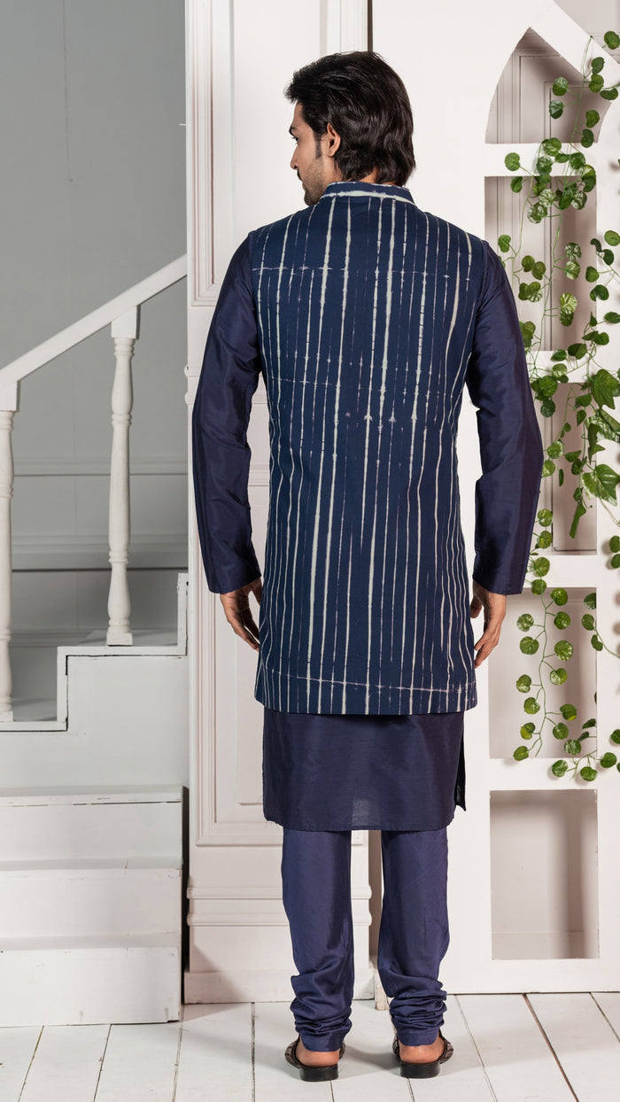 Kisah Men Navy Blue Kurta Jacket Set