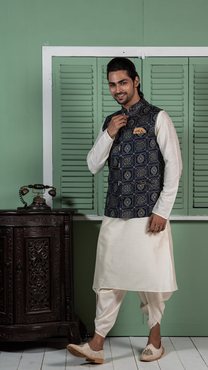 Kisah Men Navy Blue Kurta Jacket Set