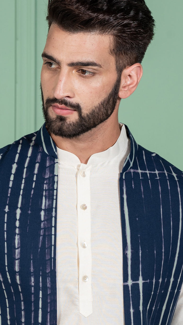 Kisah Men Navy Blue Kurta Jacket Set