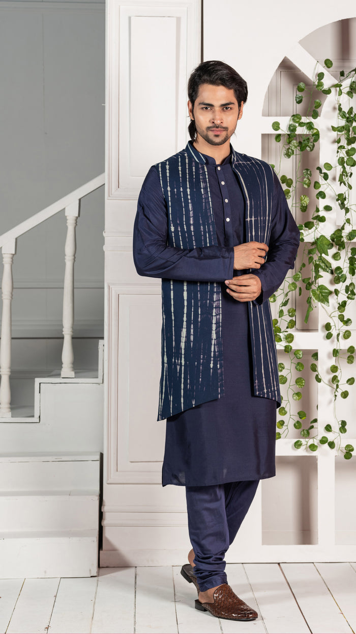 Kisah Men Navy Blue Kurta Jacket Set