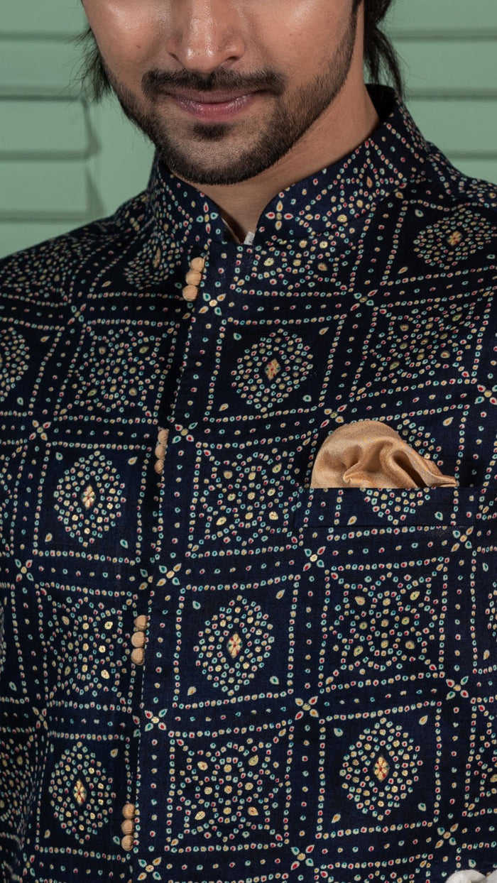 Kisah Men Navy Blue Kurta Jacket Set