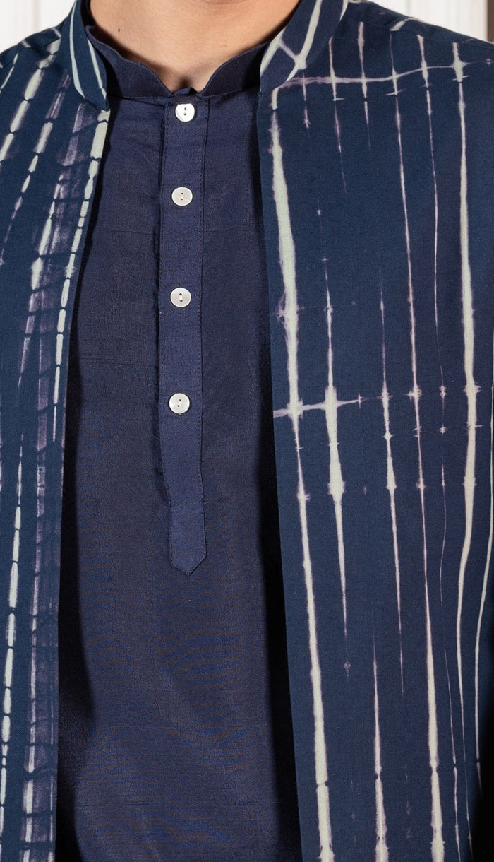 Kisah Men Navy Blue Kurta Jacket Set