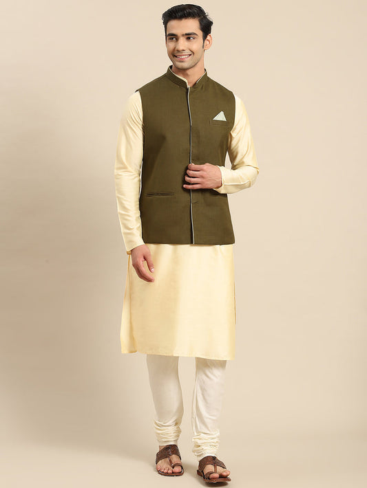 Kisah Men Olive Kurta Jacket Set