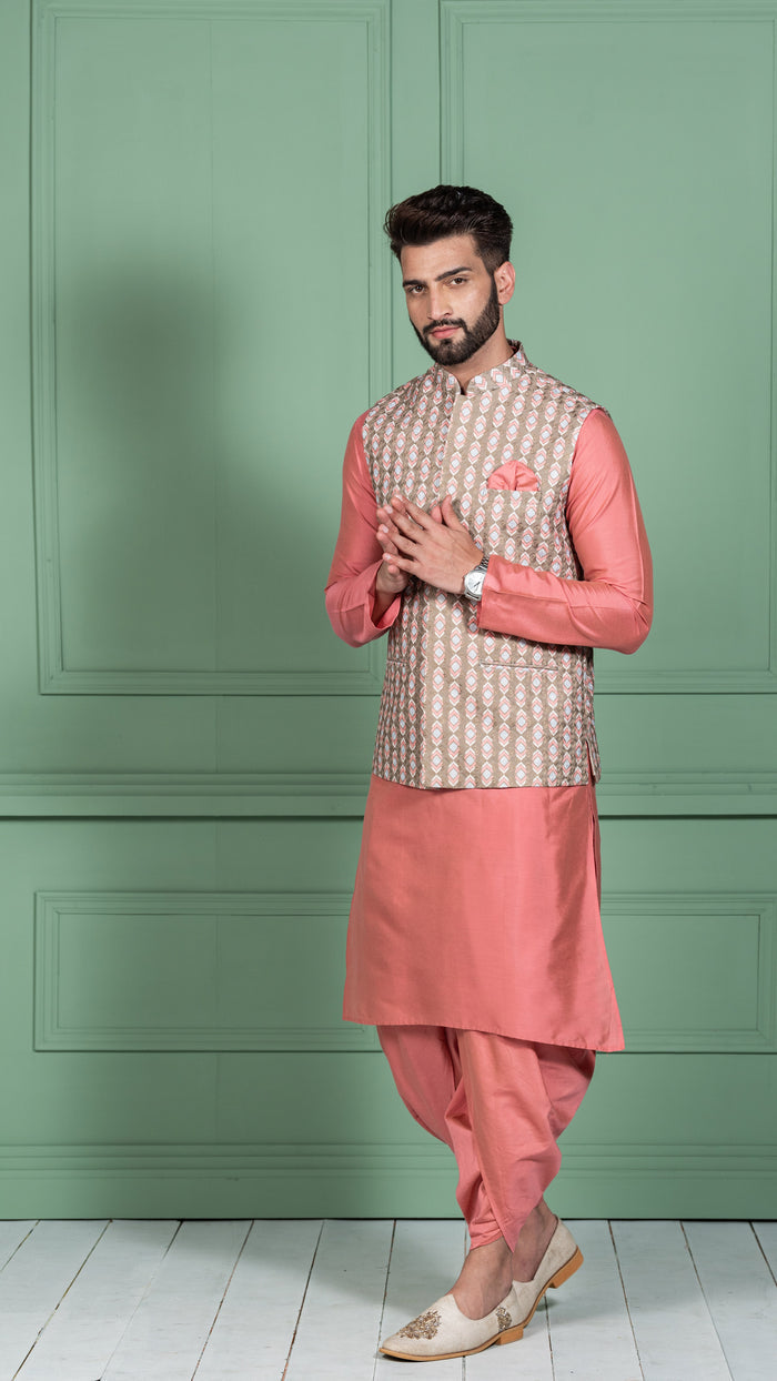 Kisah Men Olive Kurta Jacket Set