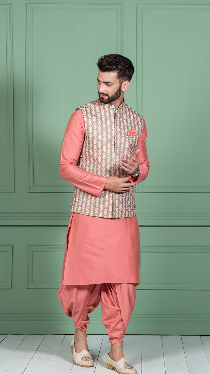 Kisah Men Olive Kurta Jacket Set